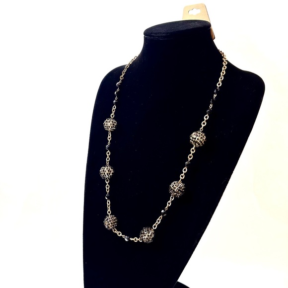 COLDWATER CREEK Black Bead Brass Station Necklace NWT - Picture 4 of 7